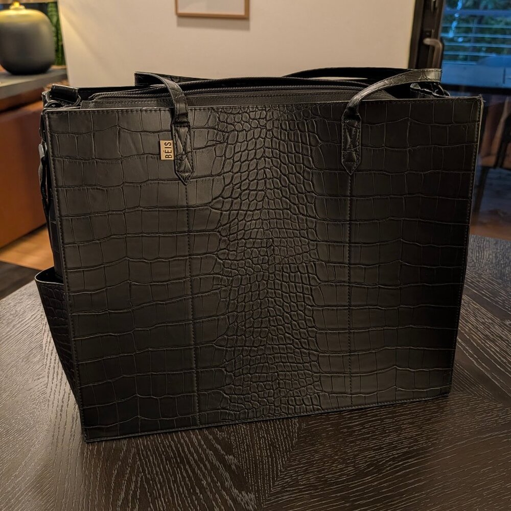 Beis The Work Tote in Black Croc (original 2020 style)